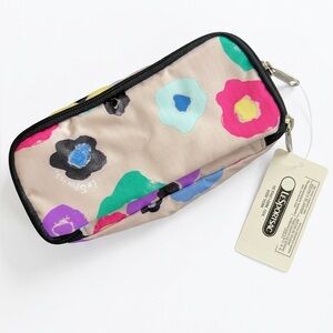 NEW LeSportsac Floral Print Beige Zip Pouch / rectangular cosmetic bag